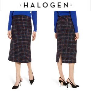 New Halogen Nordstrom Midi Length Tweed Pencil Skirt Black Red Blue